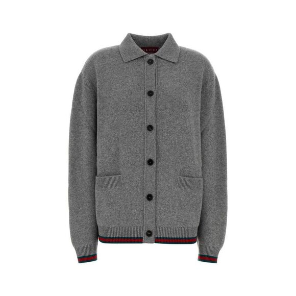 GUCCI Tops - GUCCI Wool Knit Cardigan with Signature Stripes Women GREY T-Shirts & Tops